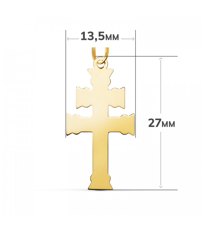 Croce patriarcale in oro giallo 18 kt, simbolo di Caravaca e di Lorena, 27 mm | Crocifissi e croci cattoliche