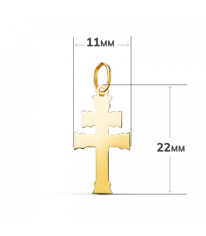 Colgante Cruz de Caravaca en oro amarillo 18K 22 mm, tipo de cruz patriarcal | Crucifijos y cruces