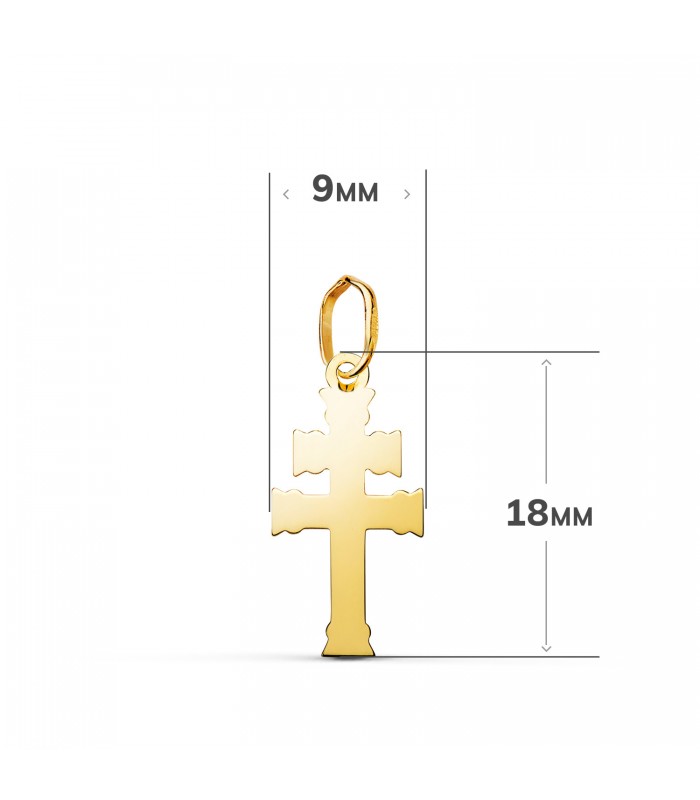 Croce patriarcale in oro giallo 18 kt, simbolo di Caravaca e di Lorena, 18 mm | Crocifissi e croci cattoliche