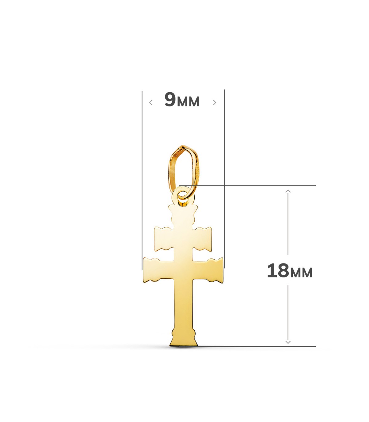 Croix de Lorraine en or jaune 18k, symbole patriarcal 18 mm | Crucifix et croix catholique