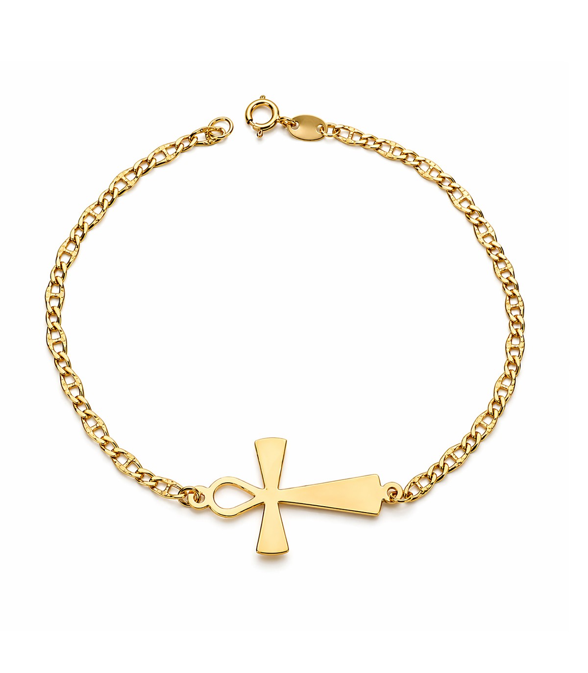Croce egizia in oro, bracciale con catena marina