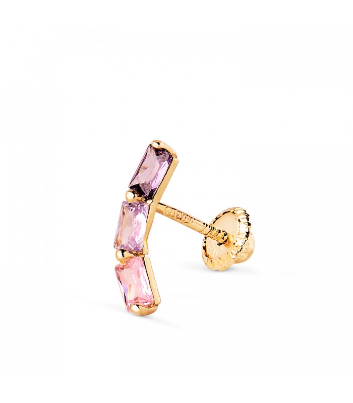 Piercing orecchio con pietre colorate viola e rosa | Orecchini lobo e piercings donna in oro 9k.
