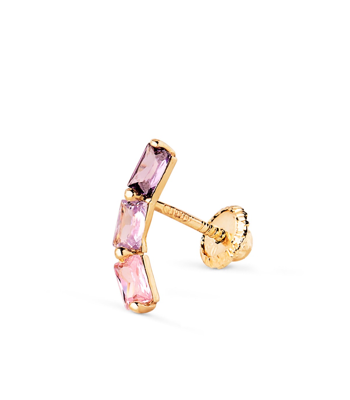 Piercing oreille femme pierres violet et rose, boucle d'oreille individuelle or 9K