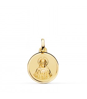 Medaglia Sacro Cuore di Gesù bordo lucido oro giallo 18Kt, diametro 16 mm