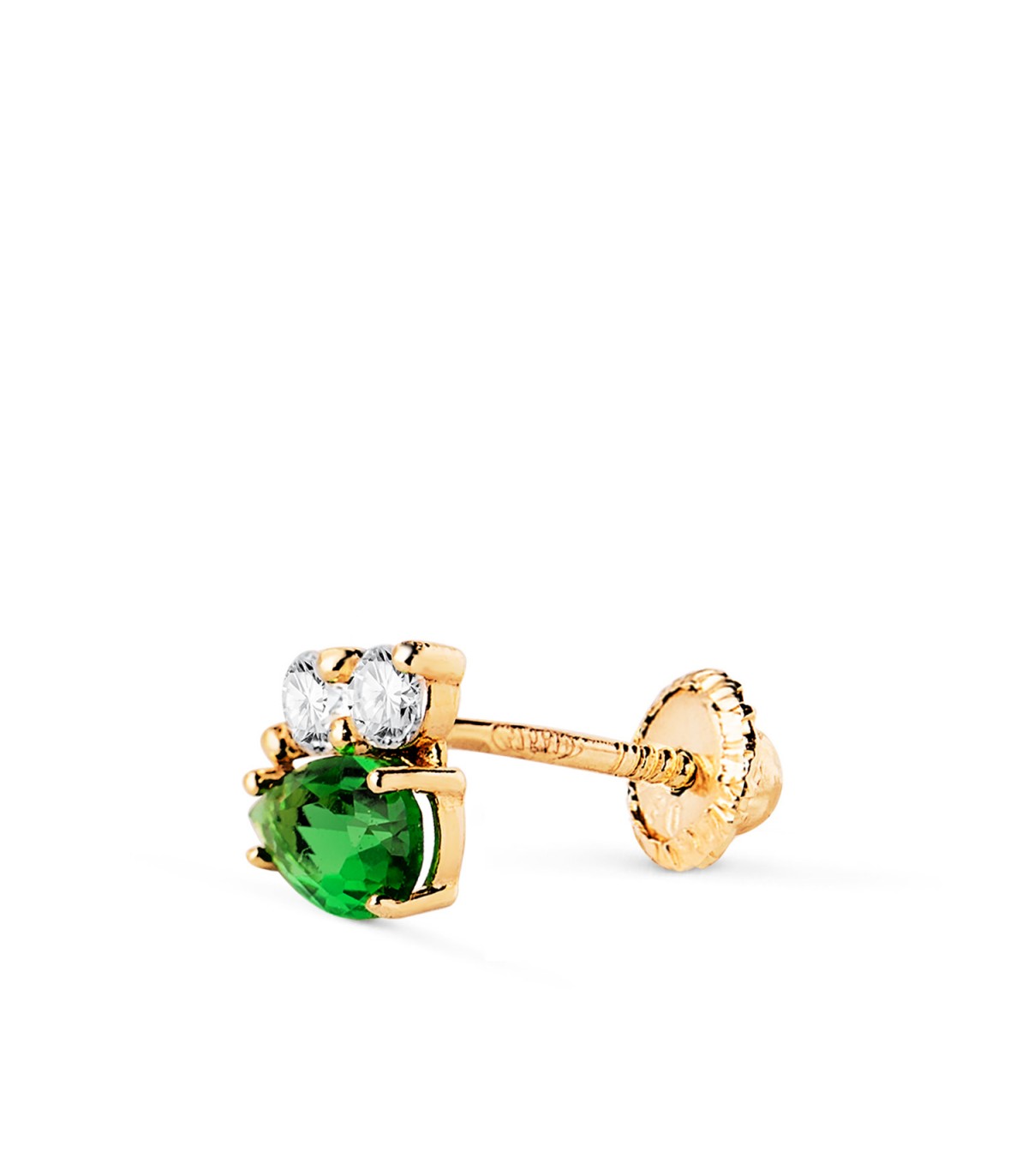 Piercing orecchio con pietre colorate verde Frog | Orecchini lobo e piercings donna in oro 9k.