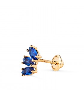 Piercings oreja mujer y pendientes sueltos, oro 9 kilates - Modelo Guacamayo con piedras azules