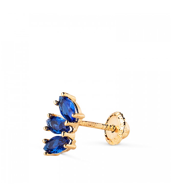 Piercing oreille femme pierres bleues, boucles et bijoux d'oreille or 9 K, modèle Ara