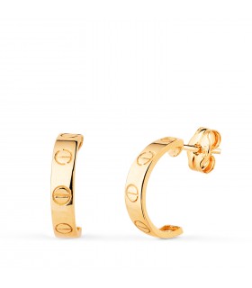 Aros de oro 18 kilates 12 mm con diseño de Tornillos acabado pulido - Pendientes aros para mujer.