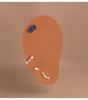 Piercings oreja mujer y pendientes sueltos, oro 9 kilates - Modelo Guacamayo con piedras azules