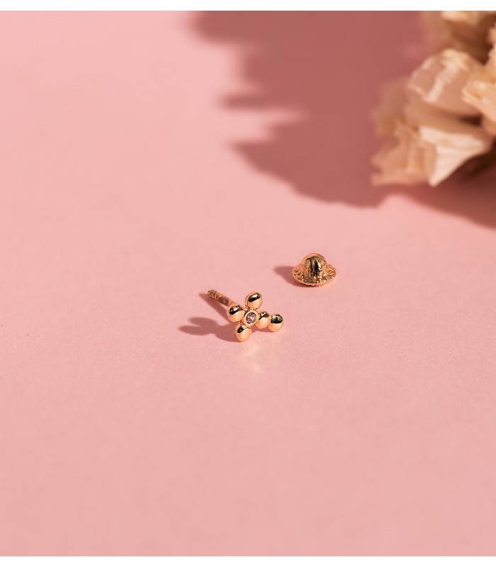 Piercing orecchio Croce per donna, ossidi di zirconio e oro 9 kt - Orecchino piccolo