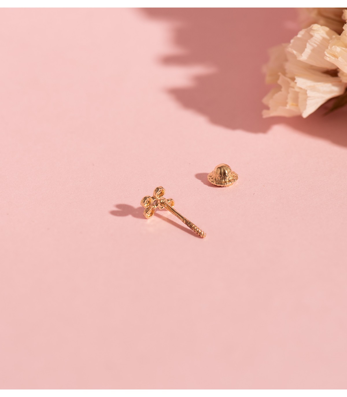 Piercing d'oreille Croix, oxyde de zirconium et or 9 carats - Boucle d'oreille petit pour femme