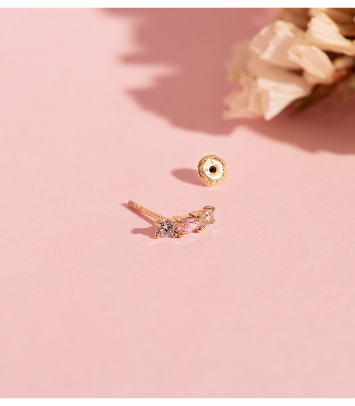 Piercings oreja mujer y pendientes sueltos, oro 9 kilates - Modelo Flamingo con piedras rosas