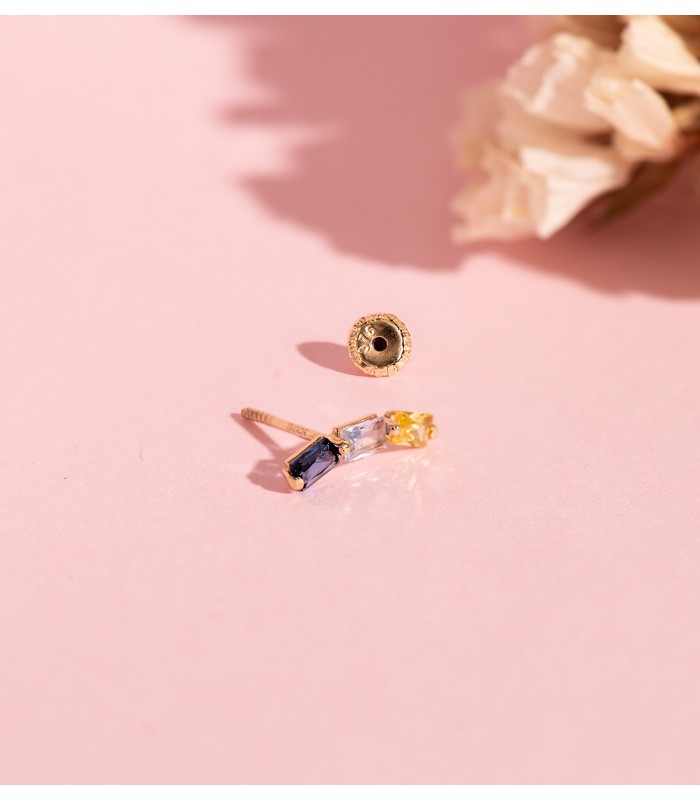 Ohrring für Damen Zitrin und Aquamarin Steinen, einzelner Ohrring aus 9K/ 375er Gold