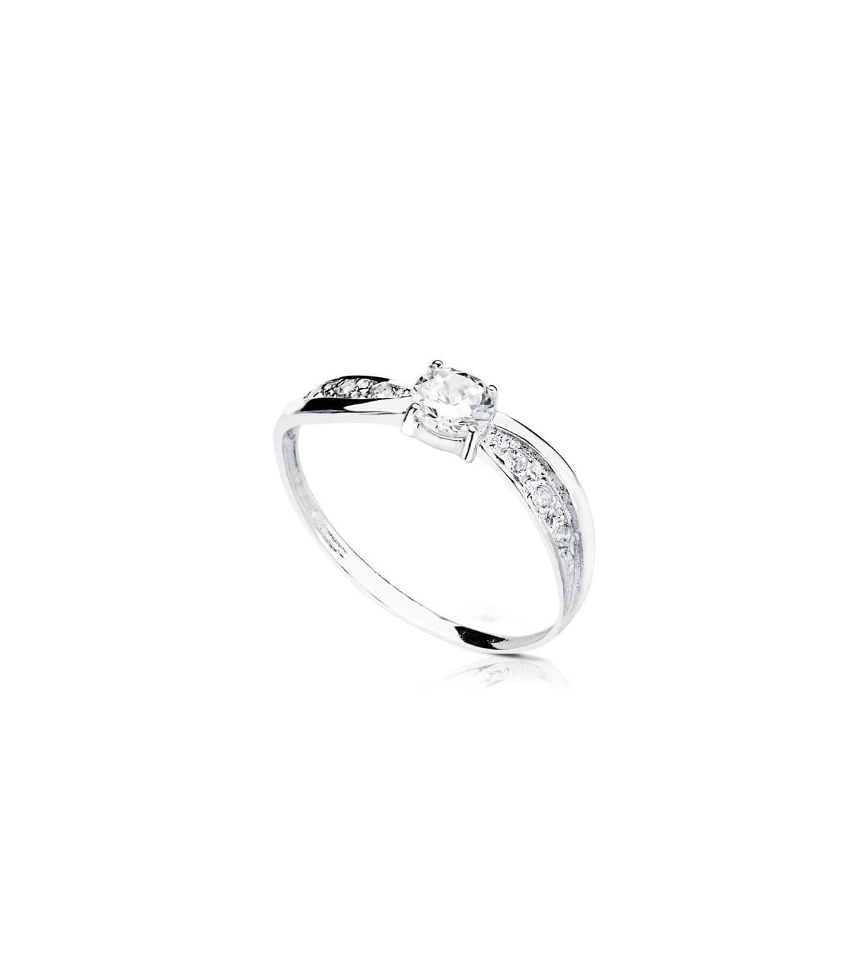 Anello di fidanzamento Vennetia Oro bianco 18Kt, solitario da donna con pave di zirconi