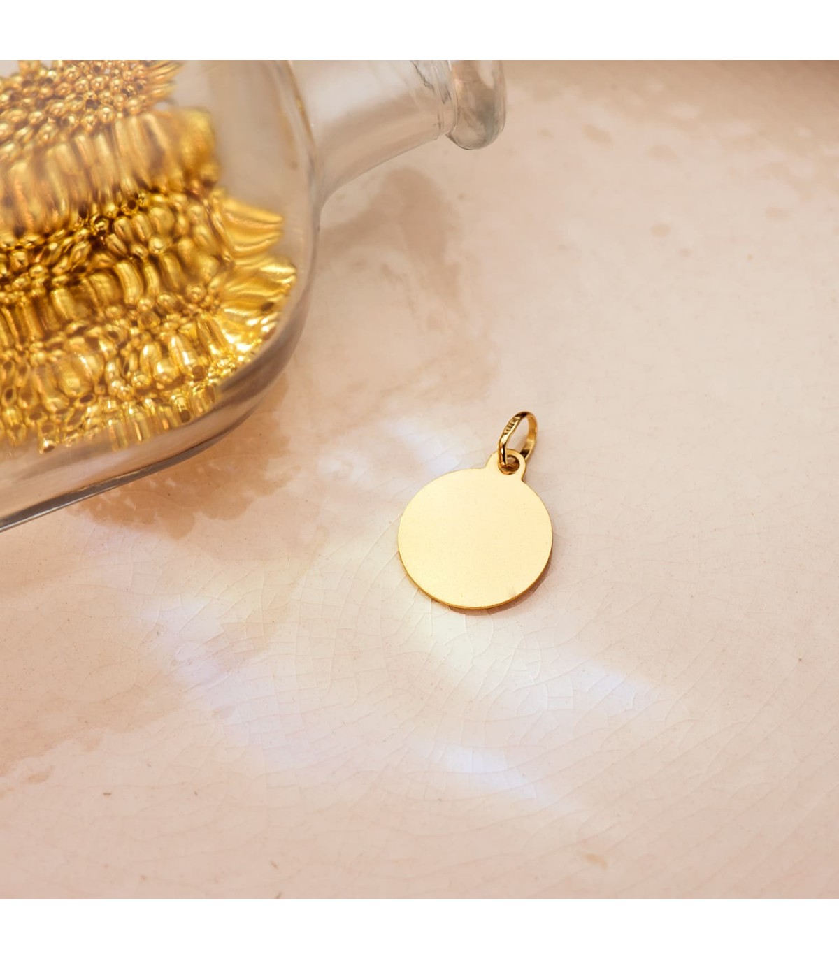 Médaille Sacré-Cœur de Jésus Or 18K 14 mm Sculptée