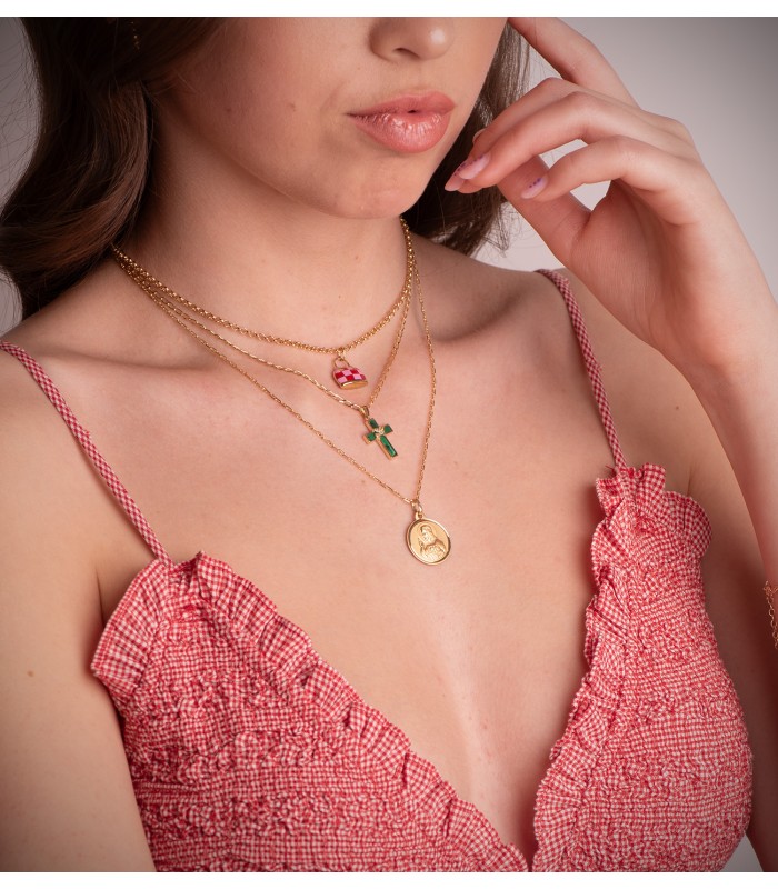 Medalla religiosa del Sagrado Corazón de Jesús en oro amarillo de 18 kt, 18 mm, con borde bisel