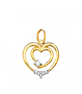 Colgante Oro Bicolor 18 K Doble corazón 15 mm - colgantes enamorados - colgante pareja