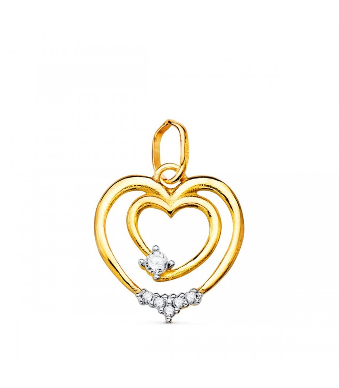 Ciondolo oro giallo e bianco 18 kt Doppio cuore 15 mm, regalo di San Valentino