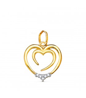 Ciondolo con cuore oro bianco e giallo 18kt Doppie cuori