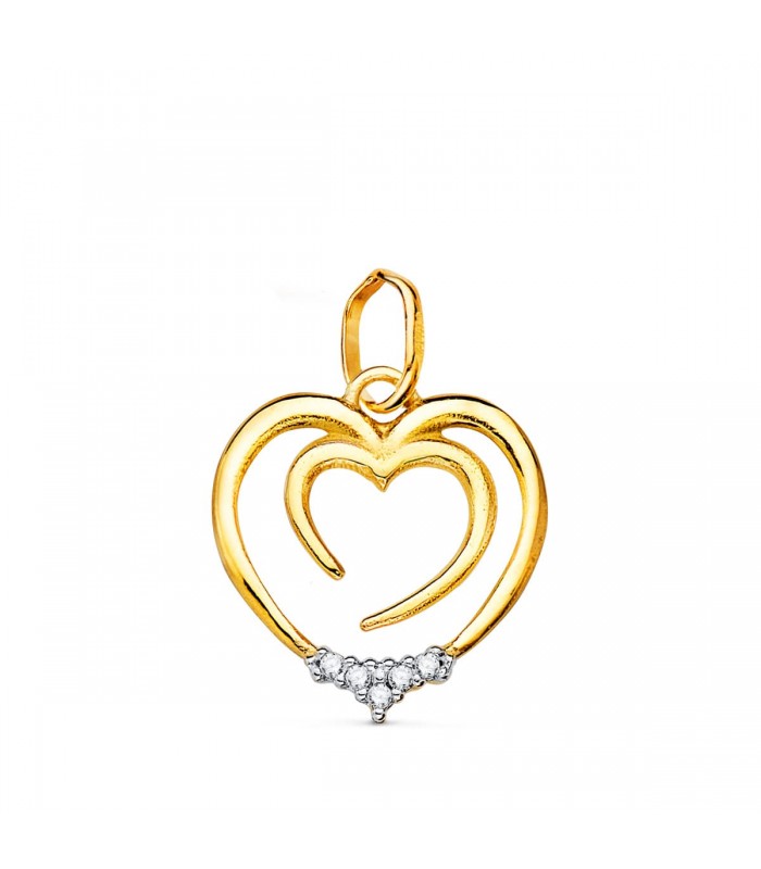 Ciondolo con cuore oro bianco e giallo 18kt Doppie cuori