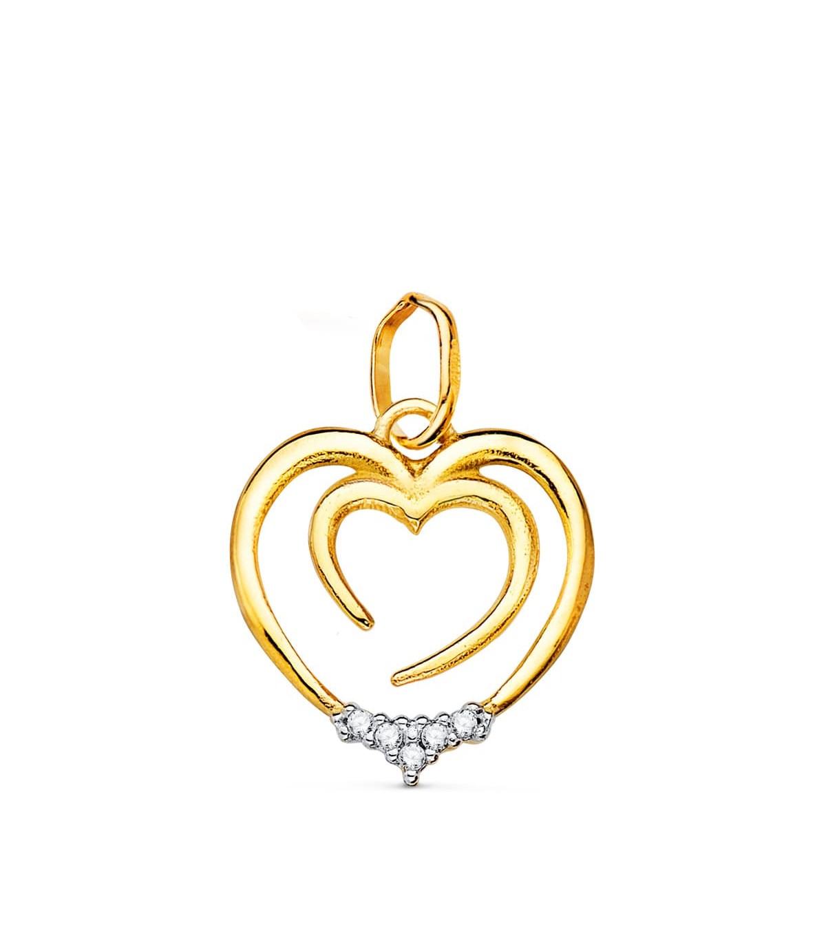 Ciondolo con cuore oro bianco e giallo 18kt Doppie cuori