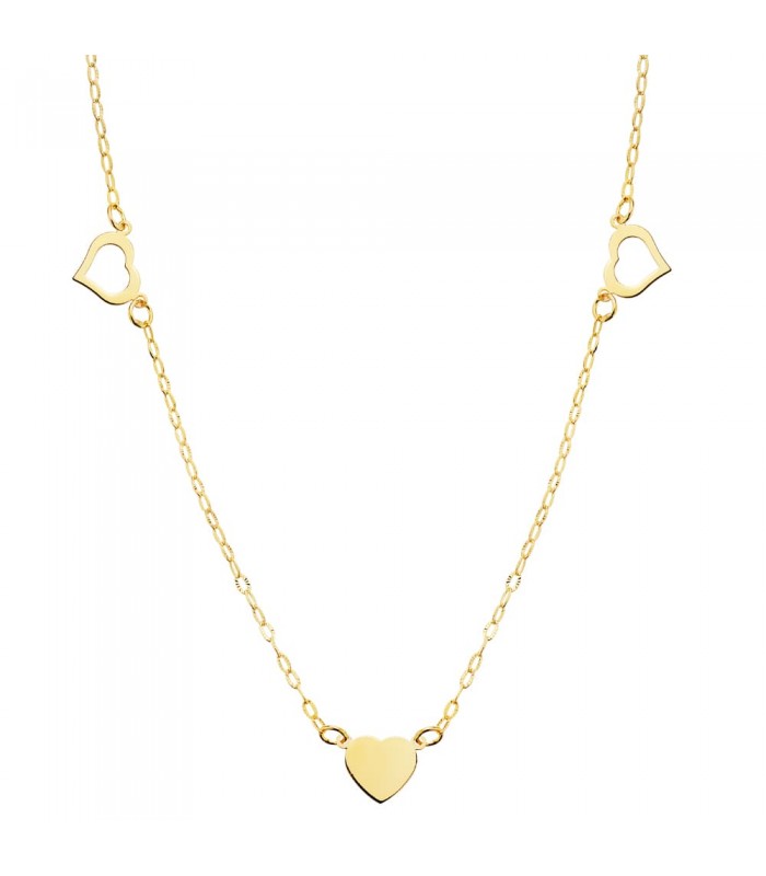 Collier avec pastilles cœur, modele True Love en or jaune 18 carats, 40 cm - bijoux pour femme