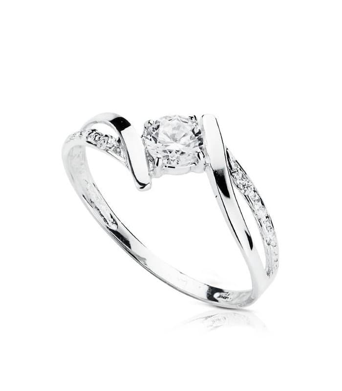 Solitario Davinze Anillo de compromiso boda mujer oro blanco 18 kilates