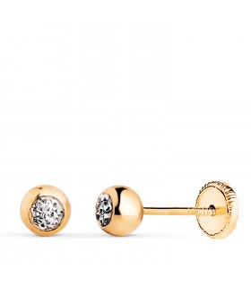 Boucles d'oreilles puces avec boules lisses, Flavia Or 750 avec Zircones 5 mm