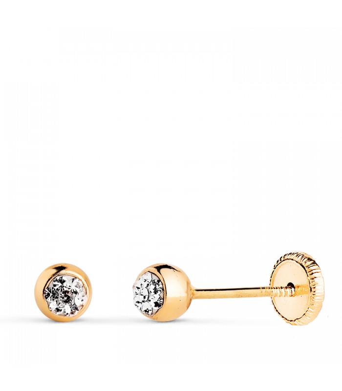 Orecchini a pallina in oro giallo Flavia  18 Kt, sfera lucida 4 mm, chiusura a vite.