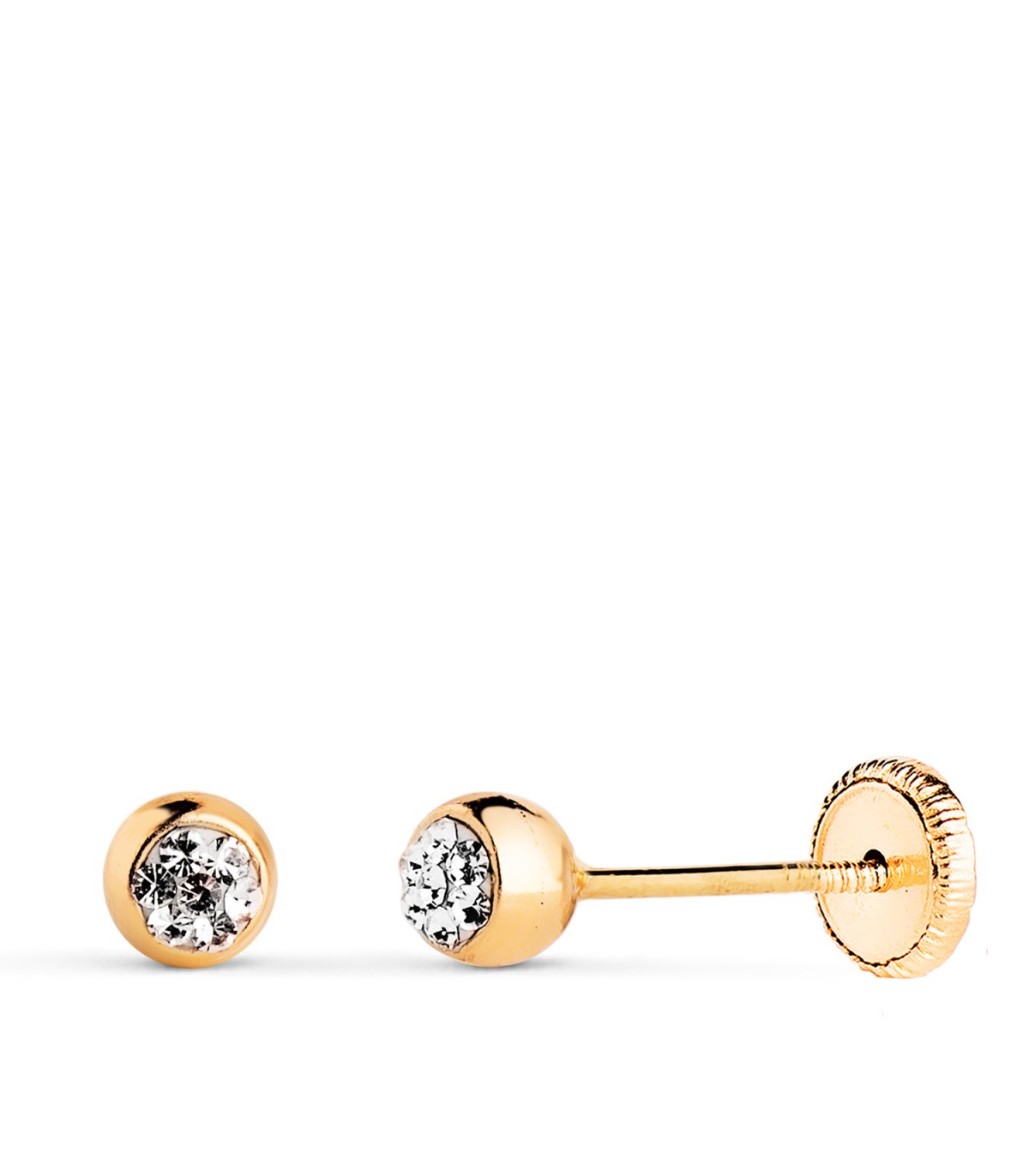 Boucles d'oreilles puces avec boules lisses, Flavia Or 750 avec Zircones 4 mm