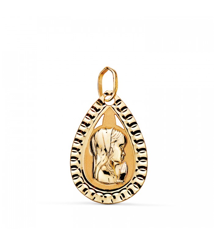 Medalla Virgen niña gota diamantada 18 Ktes