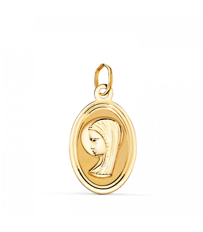 Medalla Oval Oro 18K Virgen Niña 19mm - colgante comunión, grabado personalizado