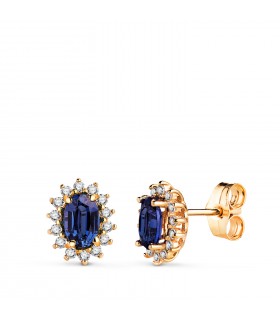 Boucles D'oreilles Jasmin Saphir et Diamants Or Jaune 18K .  Boucles d'oreilles de mariage en diamants et pierres précieuses.