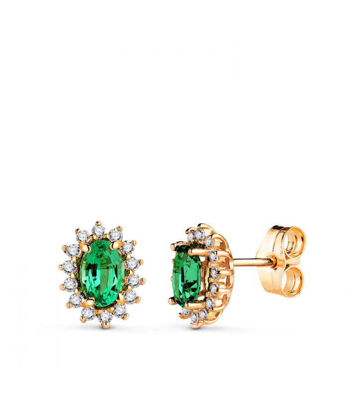 Pendientes Jasmin Esmeralda Oro Amarillo 18K. Pendientes novia de diamantes y piedras preciosas.