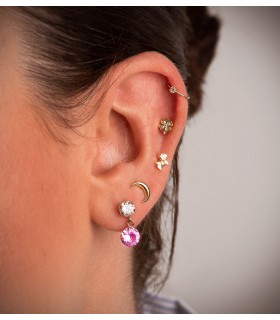 Boucles d'oreilles femme Ibiza Or 18K zircone rose. Boucles d'oreilles pendantes, pierres couleur.