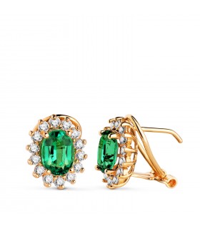 Pendientes Sybil Oro Amarillo 18K Esmeralda y Diamantes - pendientes de novia - pendientes cuajo