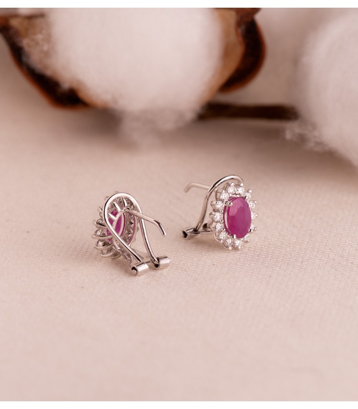 Orecchini Sybil oro bianco 18kt rubino e diamanti
