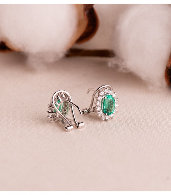 Ohrringe Smaragd Rubin und Diamant 750 Weißgold
