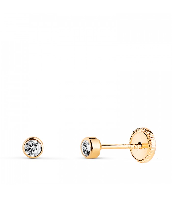 Puces d'oreilles Bébé Noly Or Jaune 18 K 3 MM, boucles d'oreilles enfant style solitaire
