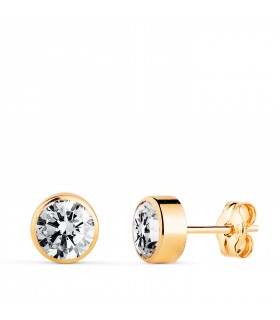 Solitär-Ohrstecker 18K Gelbgold, Zirkonia 6 mm Zargenfassung