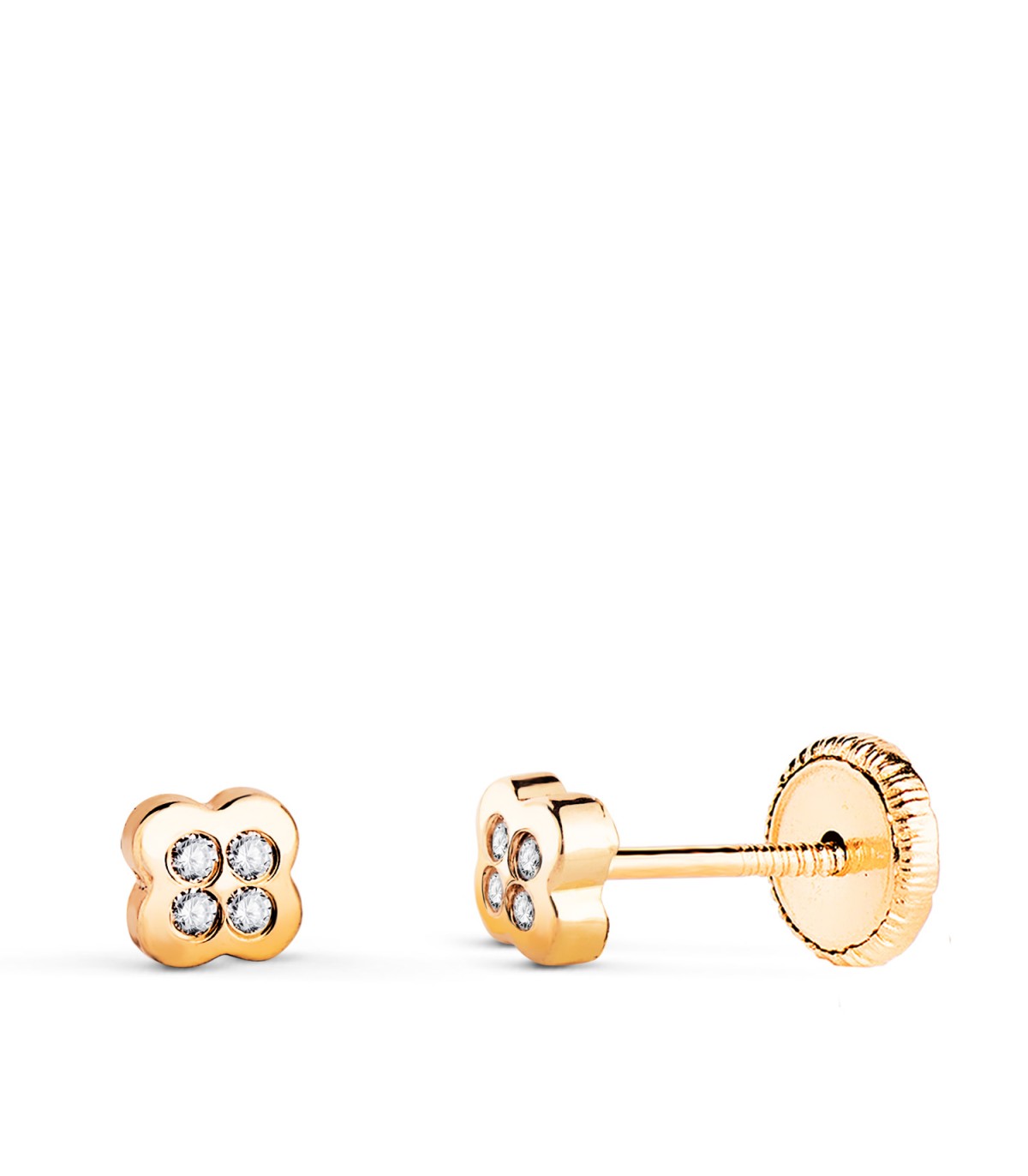 Pendientes trébol oro amarillo Enza 18 Ktes, para bebé y niñas recién nacidas, pendientes primera puesta