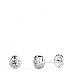 Orecchini a lobo Punto luce Greca oro bianco 18 Kt 5 MM, da bambina o neonata
