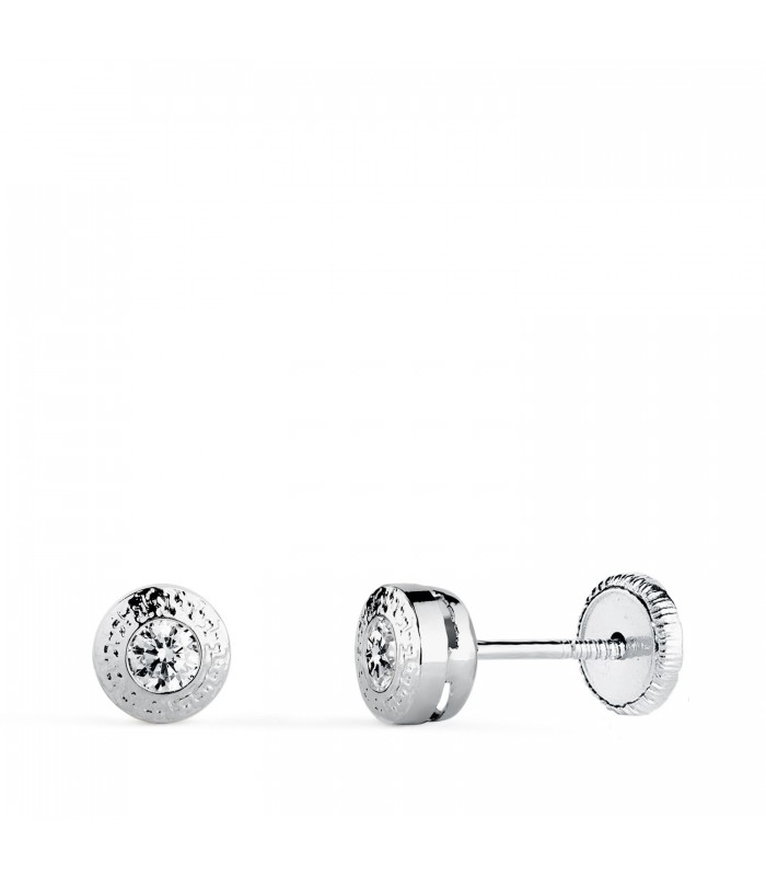 Orecchini a lobo Punto luce Greca oro bianco 18 Kt 5 MM, da bambina o neonata