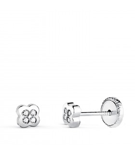 Pendientes trébol oro blanco Fulca 18 Ktes, para bebé y niñas recién nacidas, pendientes primera puesta