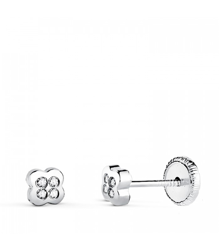 Clous d'oreilles trèfle or blanc Fulca 18 carats pour bébé et filles nouveau-nées et piercings