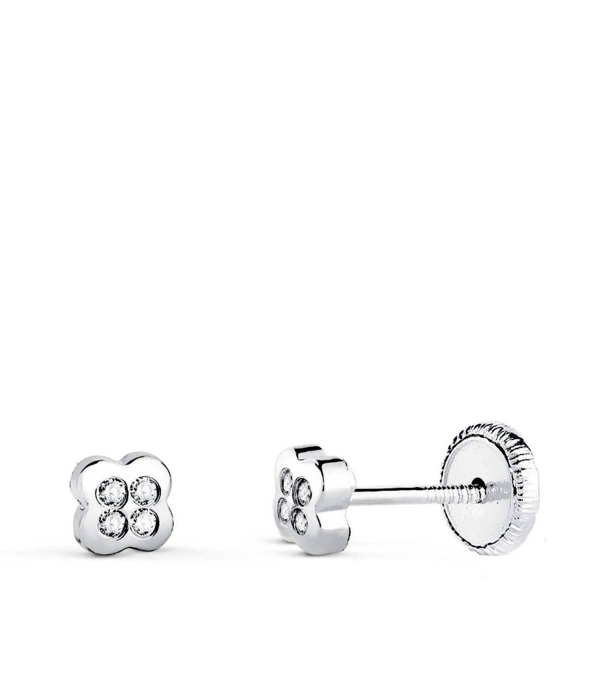 Pendientes trébol oro blanco Fulca 18 Ktes, para bebé y niñas recién nacidas, pendientes primera puesta