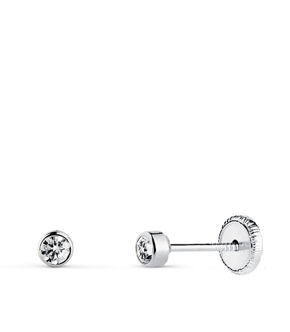 Solitär-Ohrstecker 18K Weißgold, Zirkonia 3 mm Zargenfassung