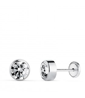 Solitär-Ohrstecker 18K Weißgold, Zirkonia 6 mm Zargenfassung