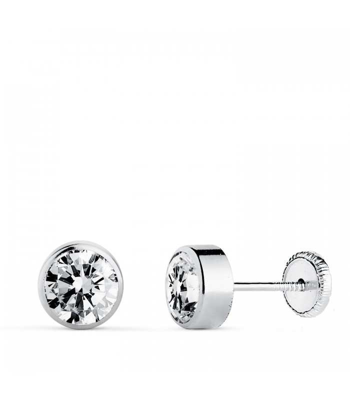 Solitär-Ohrstecker 18K Weißgold, Zirkonia 6 mm Zargenfassung