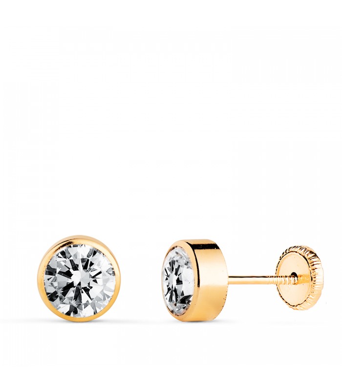 Solitär-Ohrstecker 18K Gelbgold, Zirkonia 6 mm Zargenfassung